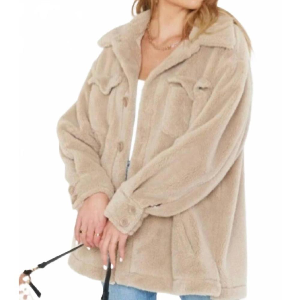 NEW SHOW ME YOUR MUMU whistler shirt jacket taupe faux fur in taupe